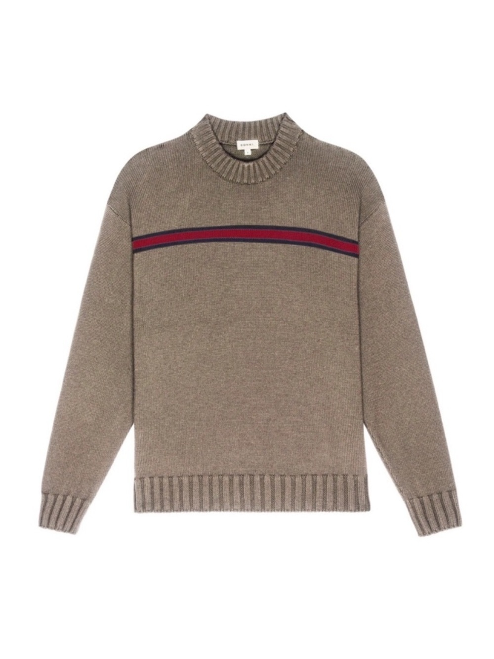 Donni The Cotton Cashmere Stripe Oversized Knit Sweater 90s Tan Brown Red - Picture 12 of 13